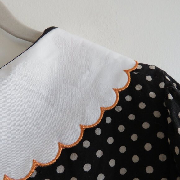 RIXO Lila 100% Silk Polka Dot Floral Embroidered Bib Collar Blouse Cottage Sz S - Picture 14 of 16